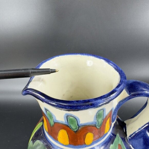 Mexico Art Pottery Talavera Pitcher Carafe Multicolor Frutal Decor Hand Made VTG - Picture 6 of 16